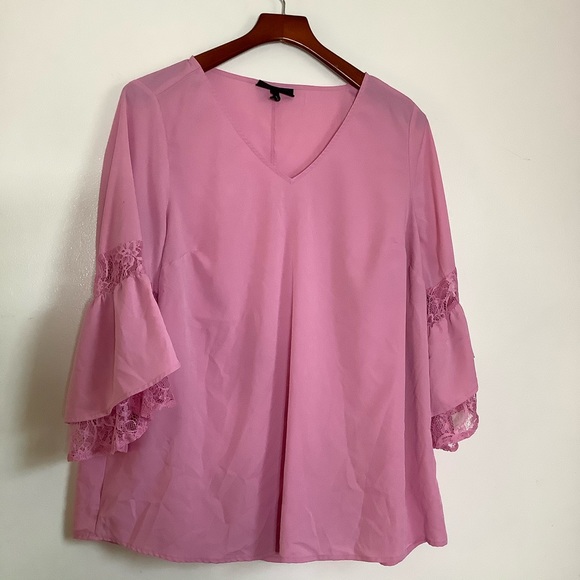Lane Bryant Women's Pink 3/4 Lace Bell Sleeve Top Tunic Blouse Plus Size 14/16 - Picture 5 of 9